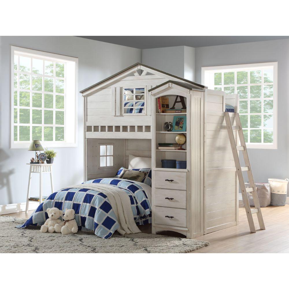 ACME Tree House Loft Bed (Twin Size), Weathered White & Washed Gray  37165