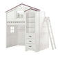 ACME Tree House Twin Loft Bed , Pink & White Finish