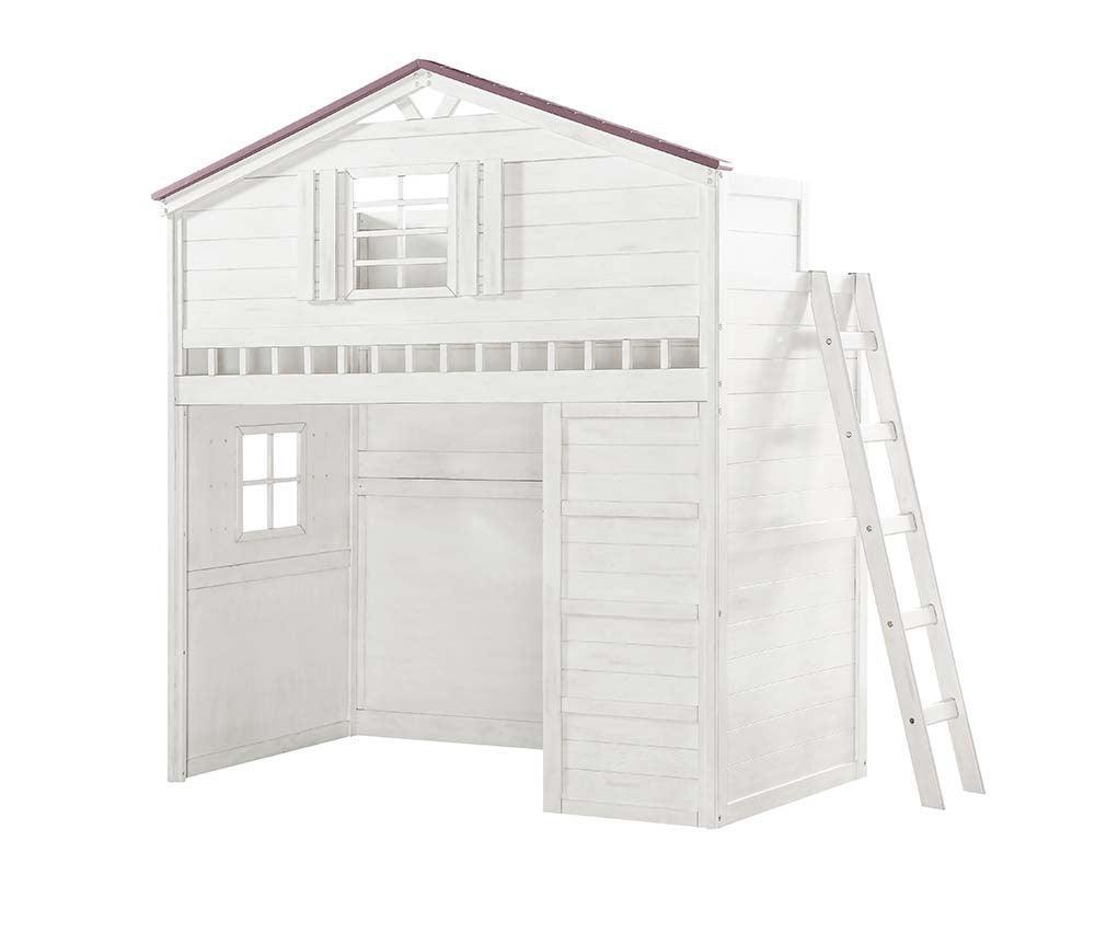 ACME Tree House Twin Loft Bed , Pink & White Finish