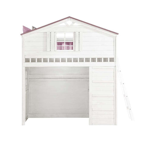 ACME Tree House Twin Loft Bed , Pink & White Finish