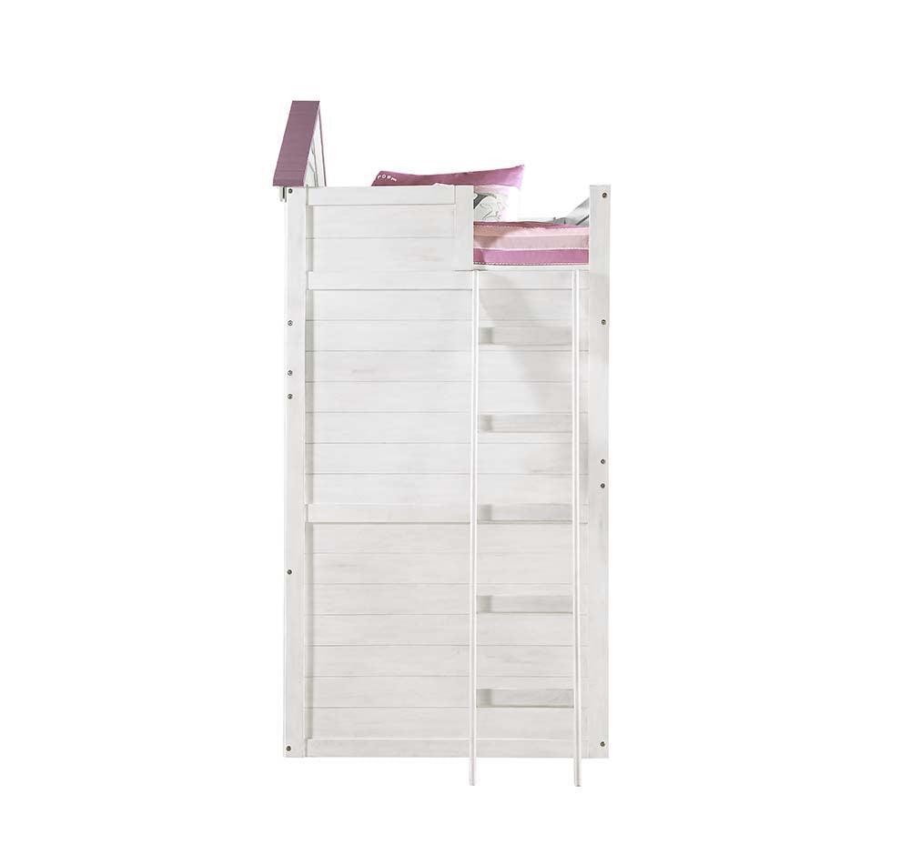 ACME Tree House Twin Loft Bed , Pink & White Finish