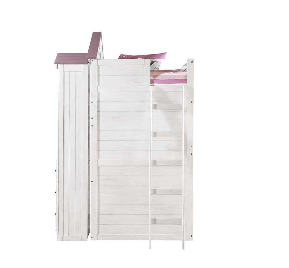 ACME Tree House Twin Loft Bed , Pink & White Finish