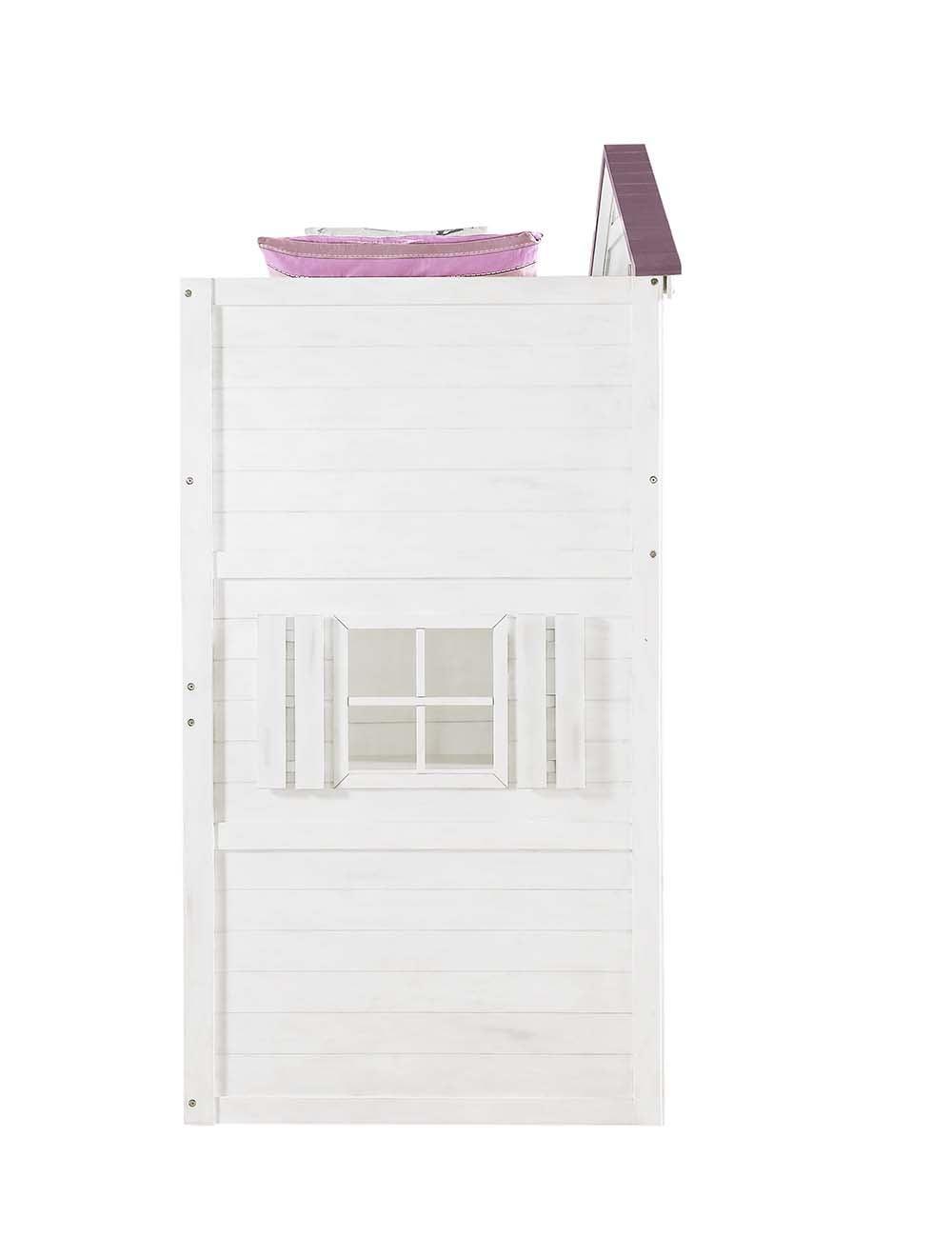 ACME Tree House Twin Loft Bed , Pink & White Finish