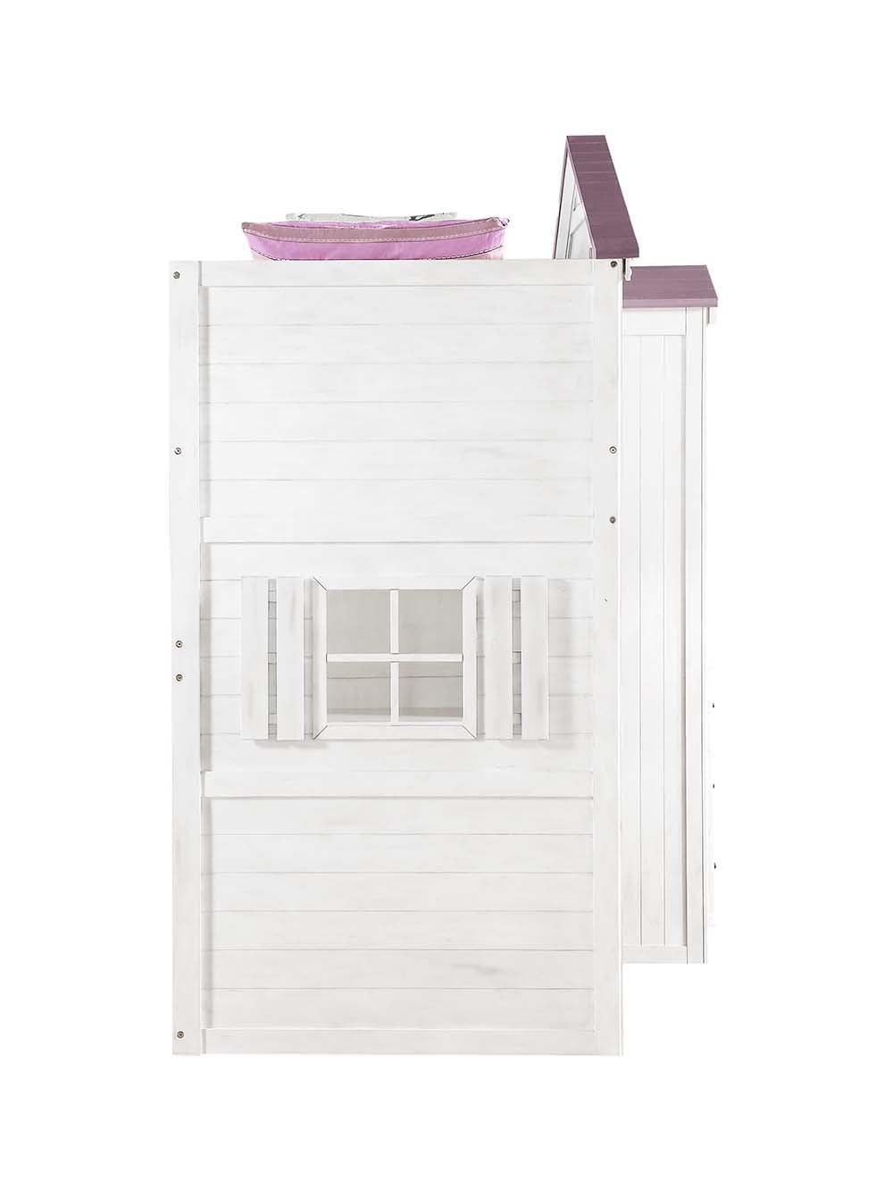 ACME Tree House Twin Loft Bed , Pink & White Finish