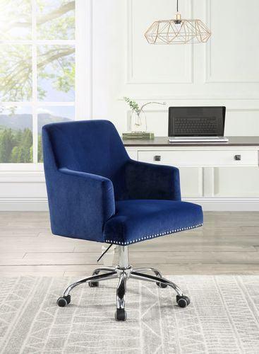 ACME Trenerry Office Chair, Blue Velvet & Chrome Finish