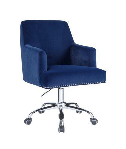 ACME Trenerry Office Chair, Blue Velvet & Chrome Finish