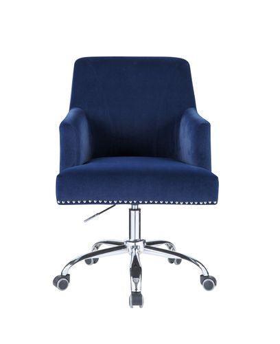 ACME Trenerry Office Chair, Blue Velvet & Chrome Finish