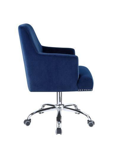 ACME Trenerry Office Chair, Blue Velvet & Chrome Finish