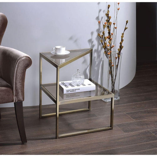 ACME Treva End Table, Antique Gold & Smoky Glass