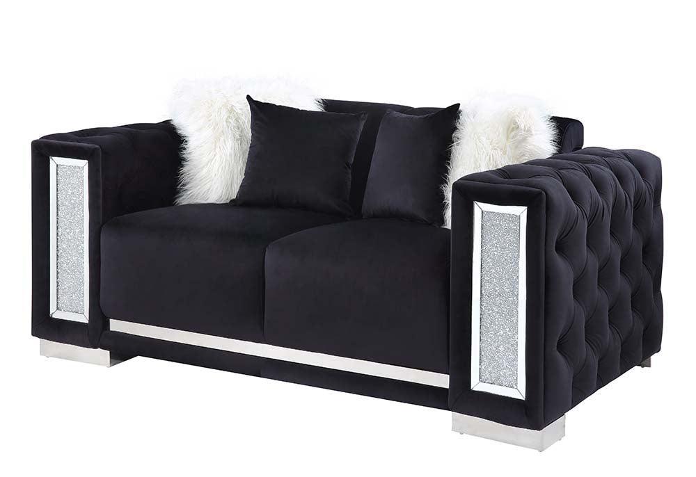 ACME Trislar Loveseat w/4 Pillows, Black Velvet 1