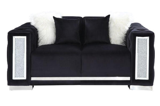 ACME Trislar Loveseat w/4 Pillows, Black Velvet