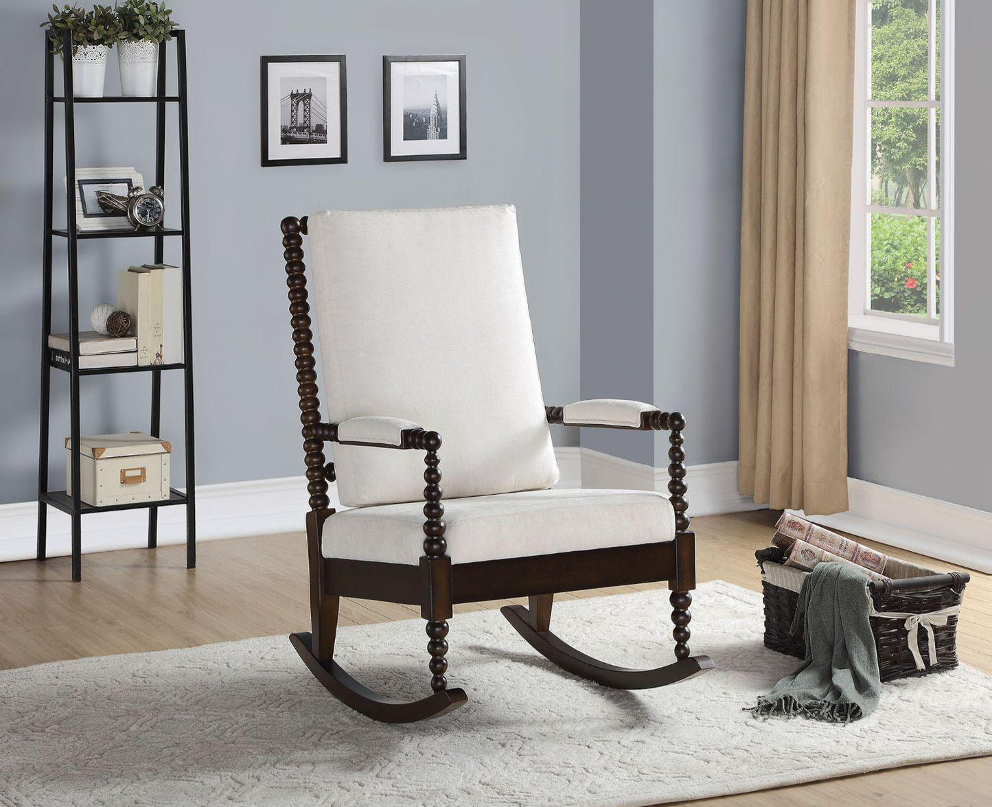 ACME Tristin Rocking Chair, Cream Fabric & Walnut