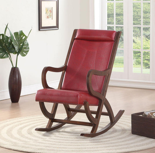 ACME Triton Rocking Chair, Burgundy PU & Walnut