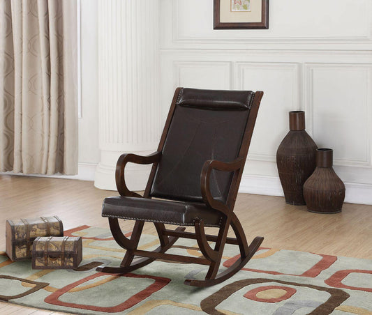 ACME Triton Rocking Chair, Espresso PU & Walnut