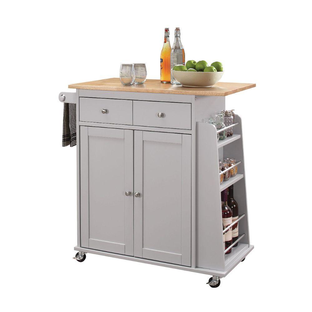 ACME Tullarick Kitchen Cart, Natural & Gray