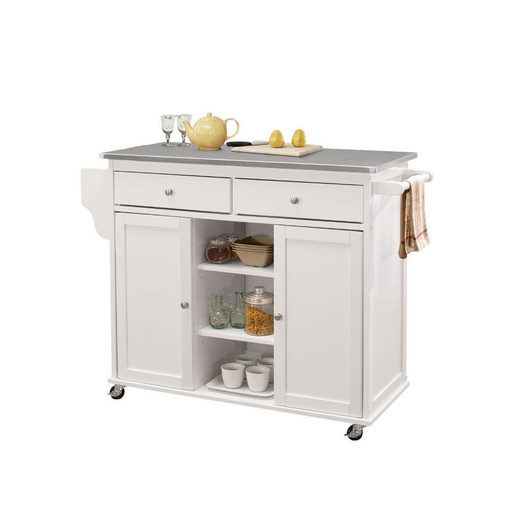 ACME Tullarick Kitchen Cart, Stainless Steel & White