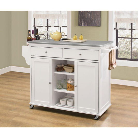 ACME Tullarick Kitchen Cart, Stainless Steel & White