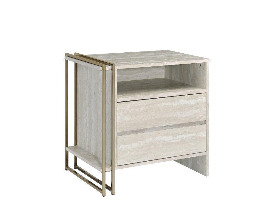 ACME Tyeid Accent Table, Antique White & Gold Finish