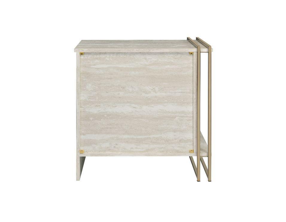 ACME Tyeid Accent Table, Antique White & Gold Finish