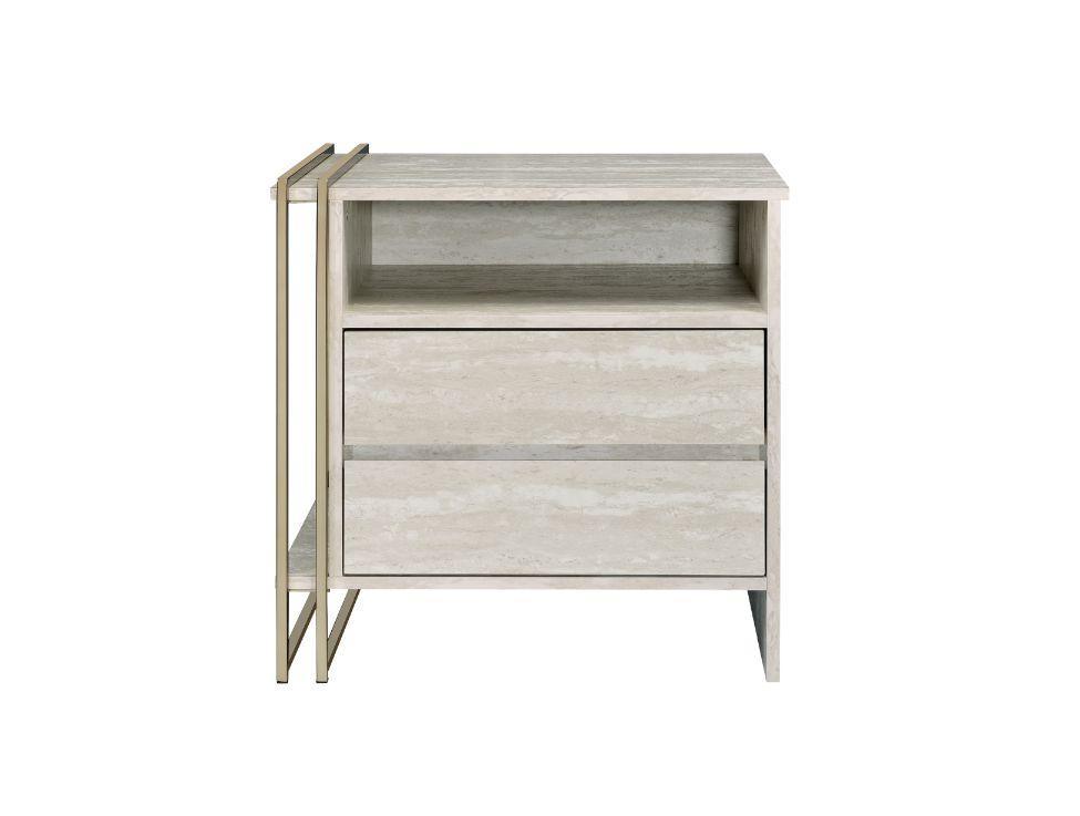 ACME Tyeid Accent Table, Antique White & Gold Finish