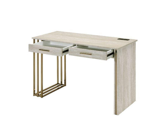 ACME Tyeid Built-in USB Port Writing Desk, Antique White & Gold Finish