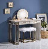 ACME Tyeid Vanity Desk w/USB, Antique White & Gold Finish