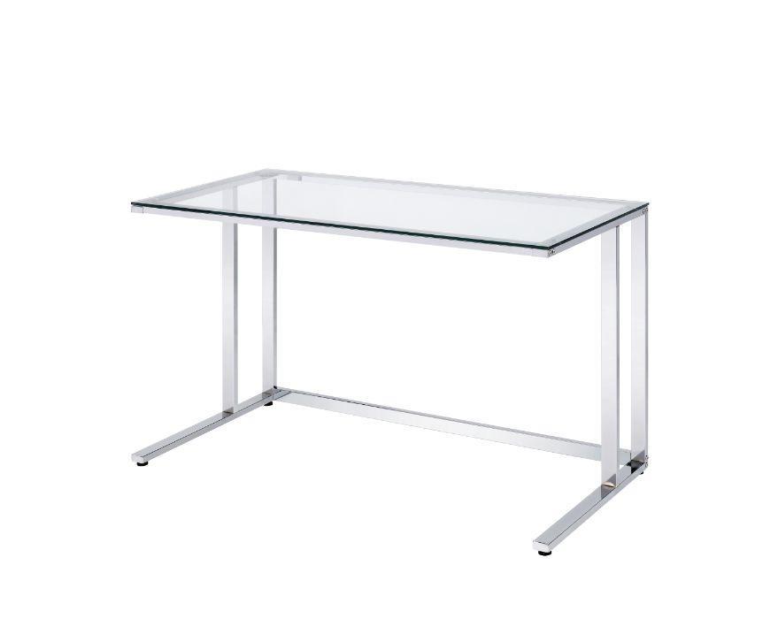 ACME Tyrese Writing Desk, Clear Glass & Chrome Finish