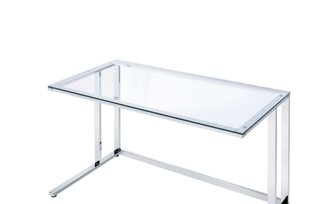 ACME Tyrese Writing Desk, Clear Glass & Chrome Finish