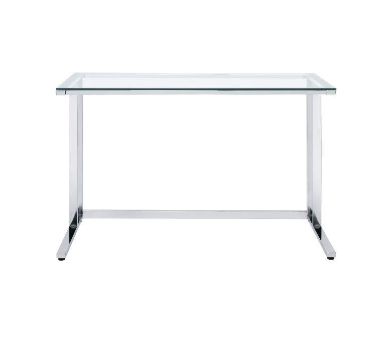 ACME Tyrese Writing Desk, Clear Glass & Chrome Finish