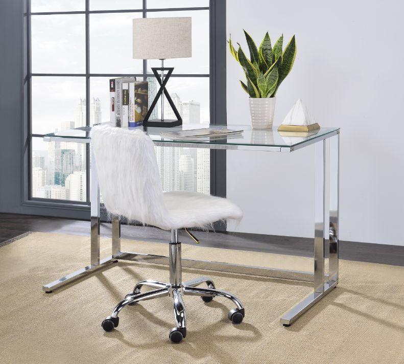 ACME Tyrese Writing Desk, Clear Glass & Chrome Finish