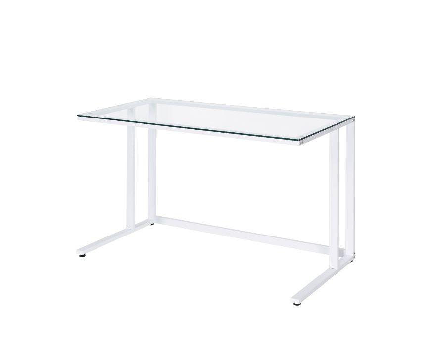 ACME Tyrese Writing Desk, Clear Glass & White Finish