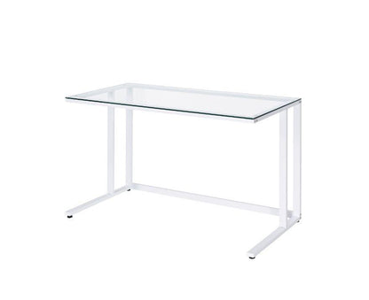 ACME Tyrese Writing Desk, Clear Glass & White Finish