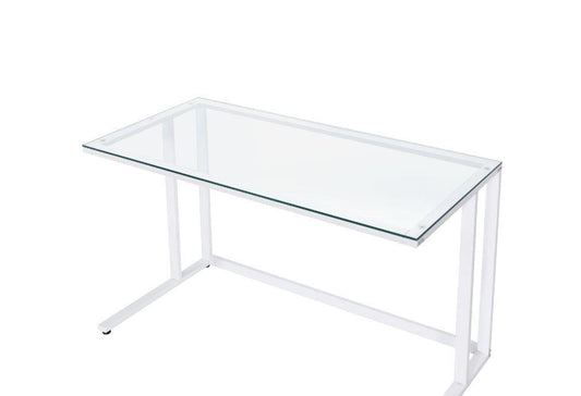 ACME Tyrese Writing Desk, Clear Glass & White Finish