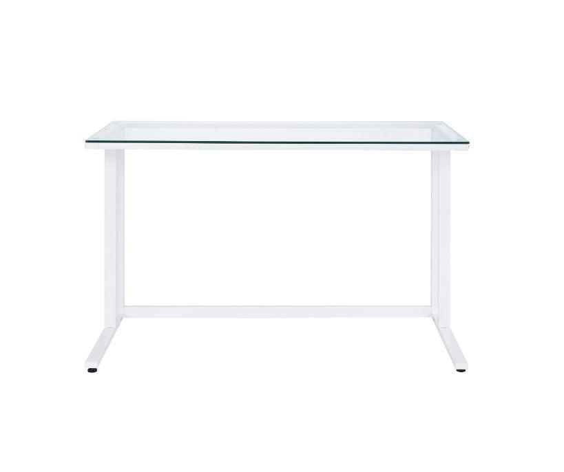 ACME Tyrese Writing Desk, Clear Glass & White Finish