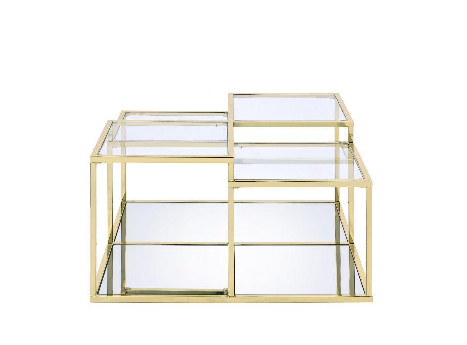 ACME Uchenna Coffee Table, Clear Glass & Gold Finish