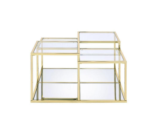 ACME Uchenna Coffee Table, Clear Glass & Gold Finish