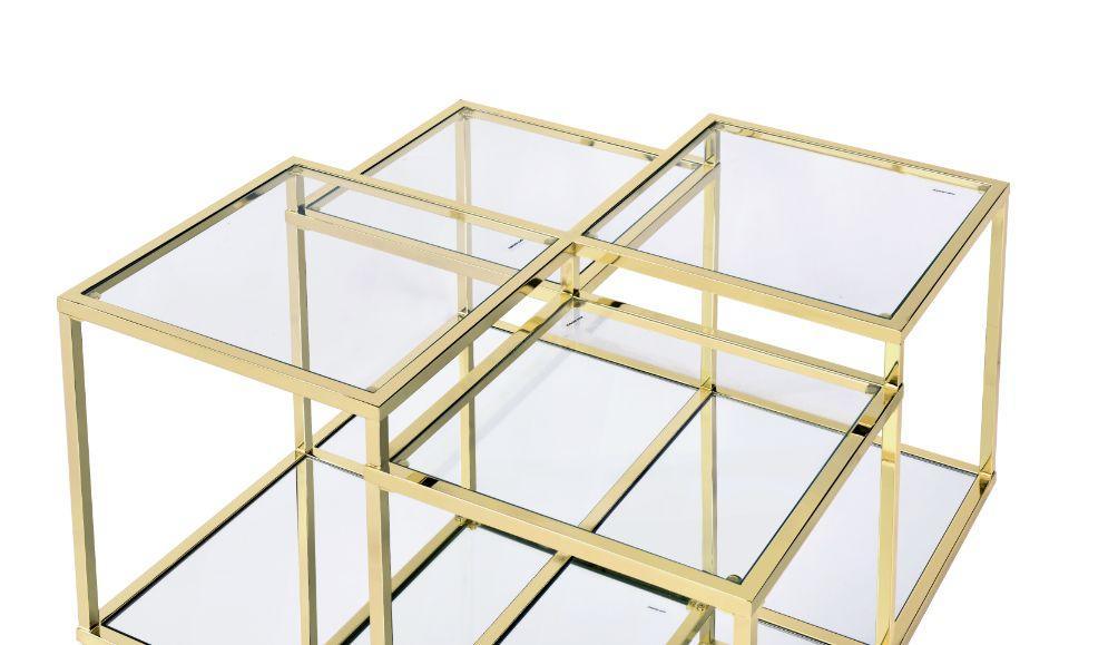 ACME Uchenna Coffee Table, Clear Glass & Gold Finish