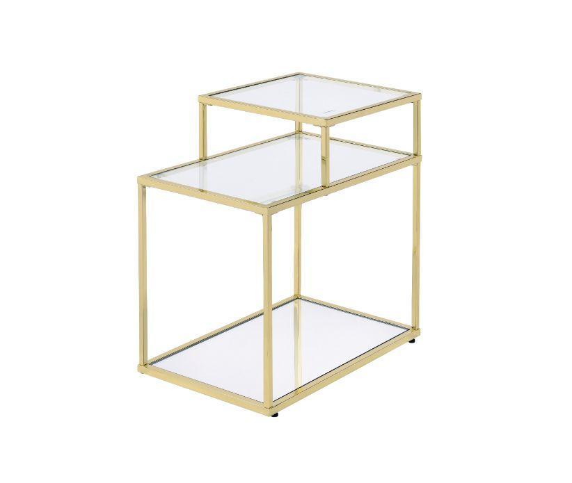 ACME Uchenna Side Table, Clear Glass & Gold Finish