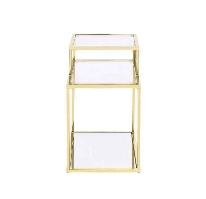 ACME Uchenna Side Table, Clear Glass & Gold Finish