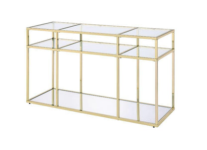 ACME Uchenna Sofa Table, Clear Glass & Gold Finish