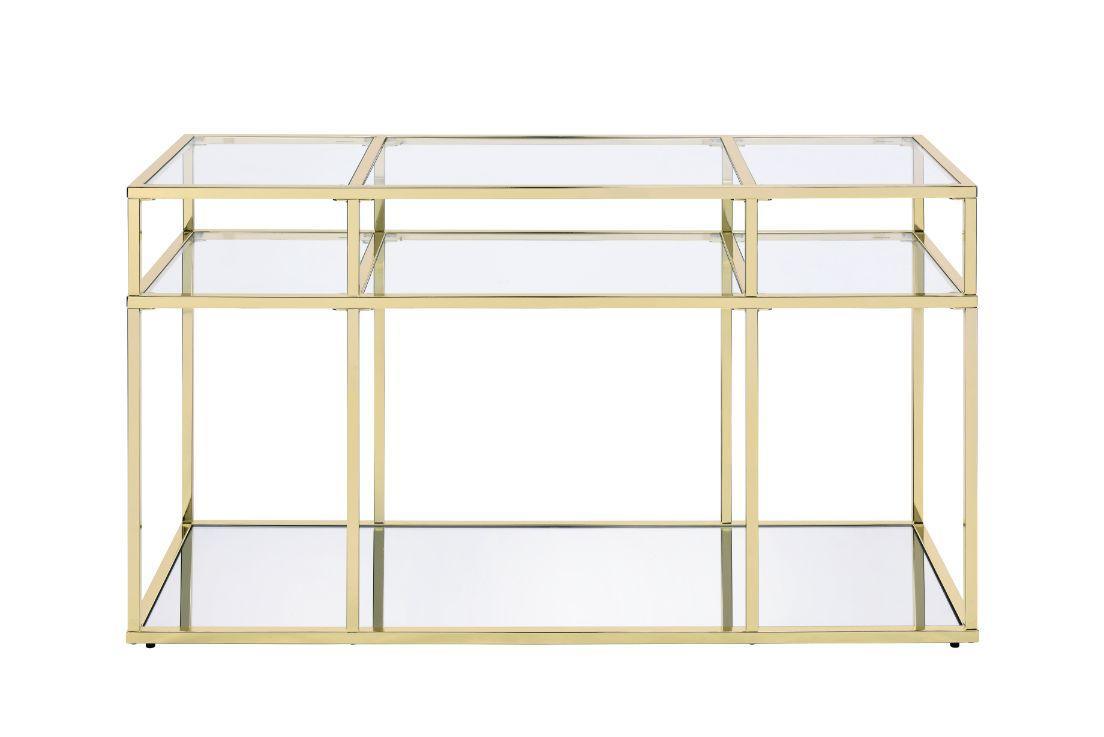 ACME Uchenna Sofa Table, Clear Glass & Gold Finish