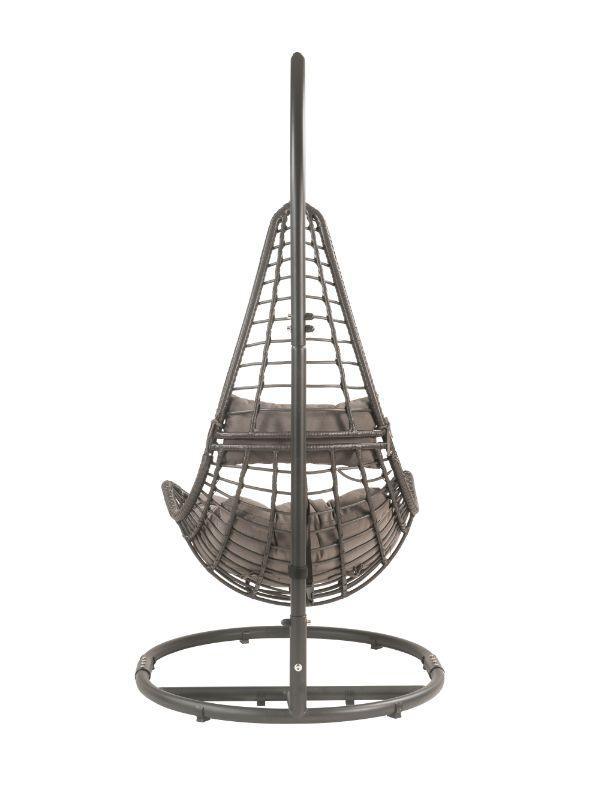 ACME Uzae Patio Hanging Chair with Stand, Gray Fabric & Charcoal Wicker