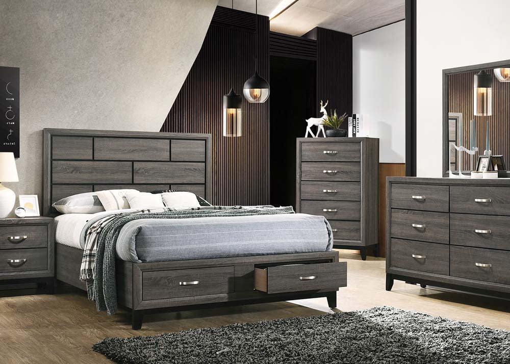 ACME Valdemar Eastern King Bed w/Storage, Weathered Gray