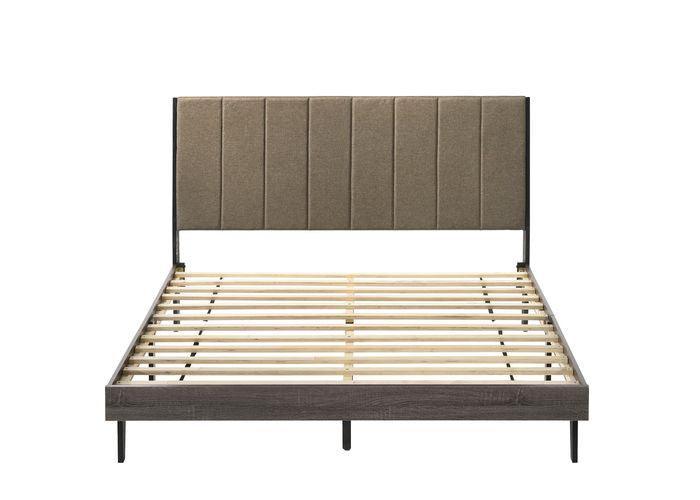 ACME Valdemar Queen Bed, Brown Fabric & Weatheted Gray Finish