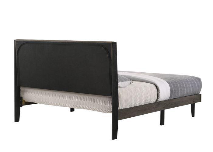 ACME Valdemar Queen Bed, Brown Fabric & Weatheted Gray Finish