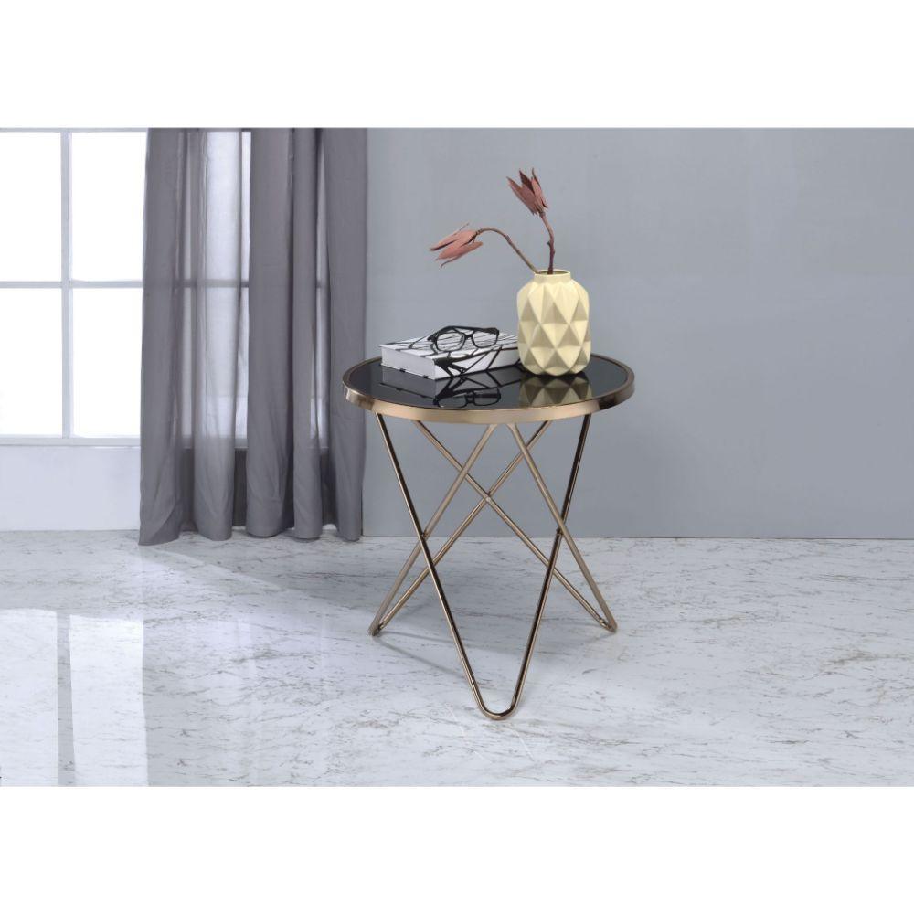 ACME Valora End Table, Champagne & Black Glass