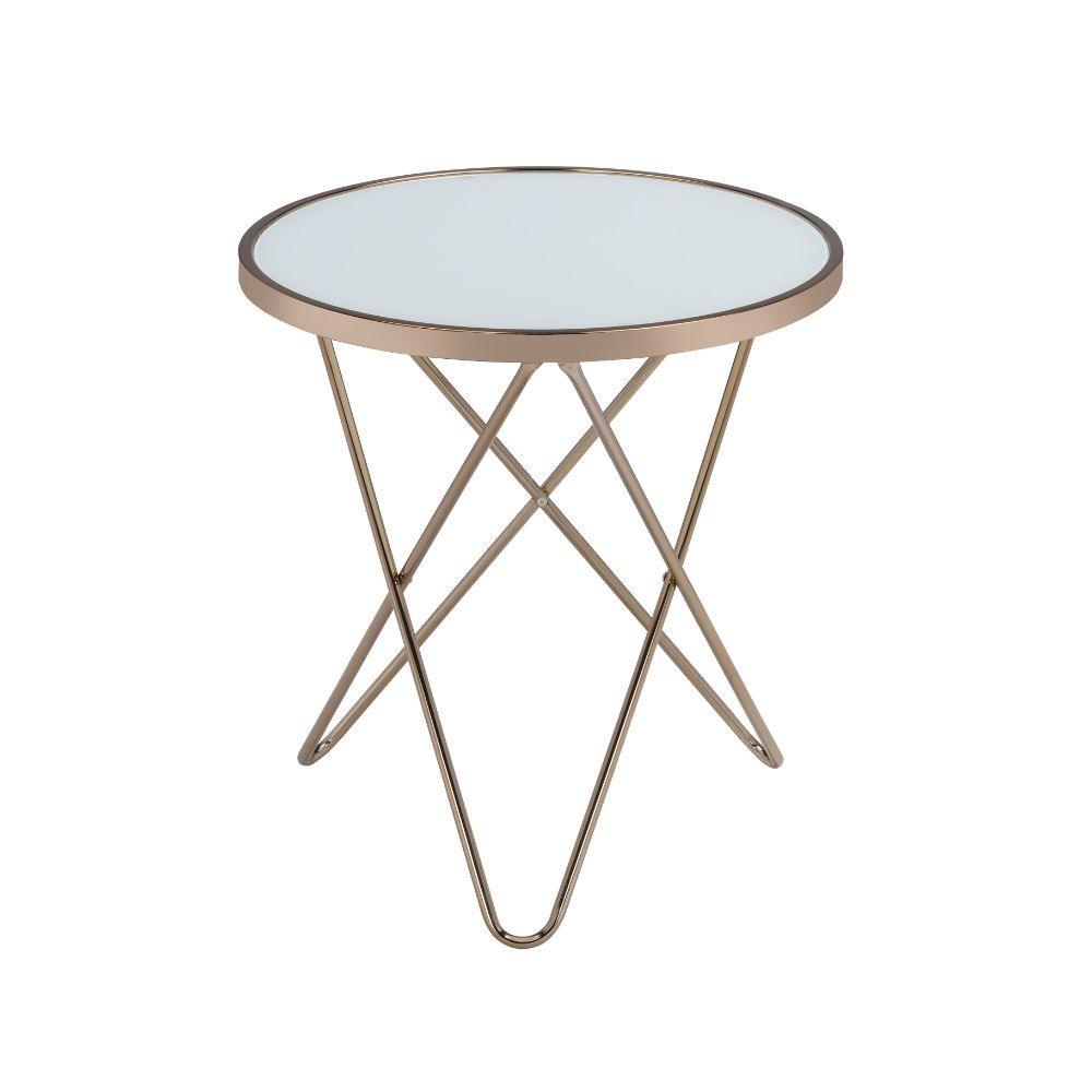 ACME Valora End Table, Champagne & Frosted Glass