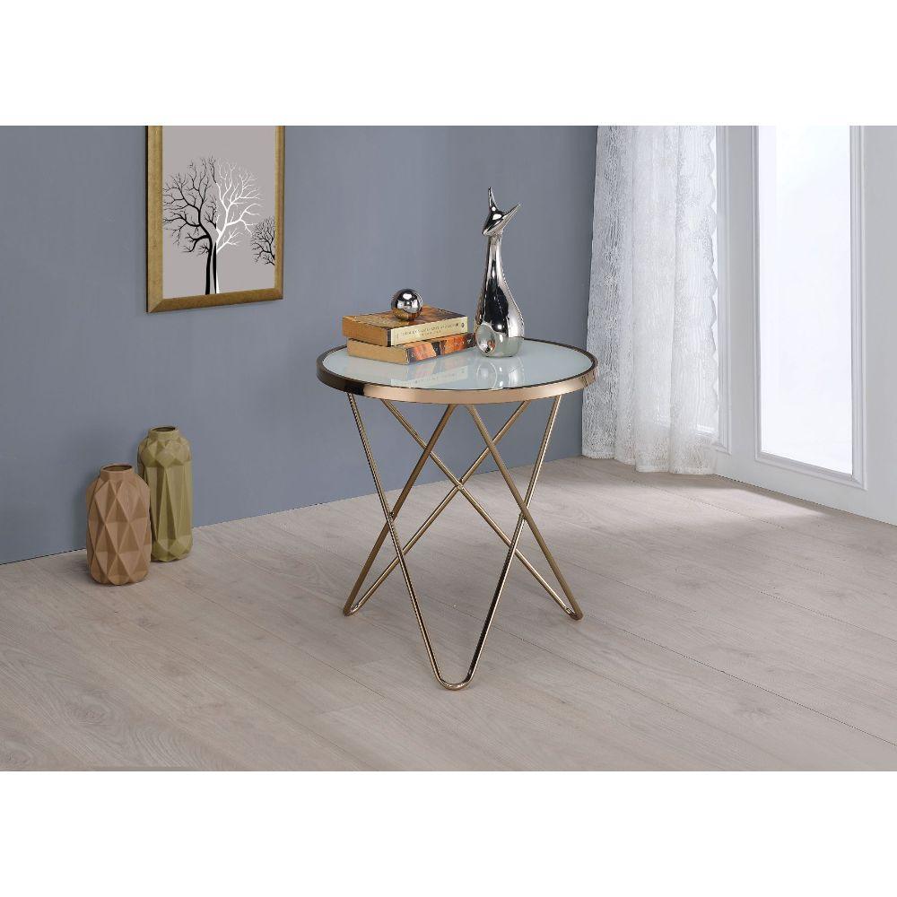 ACME Valora End Table, Champagne & Frosted Glass