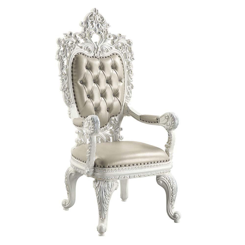 ACME Vanaheim Arm Chair (Set-2), Beige PU & Antique White Finish