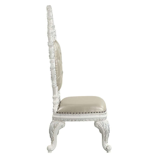 ACME Vanaheim Side Chair (Set-2), Beige PU & Antique White Finish